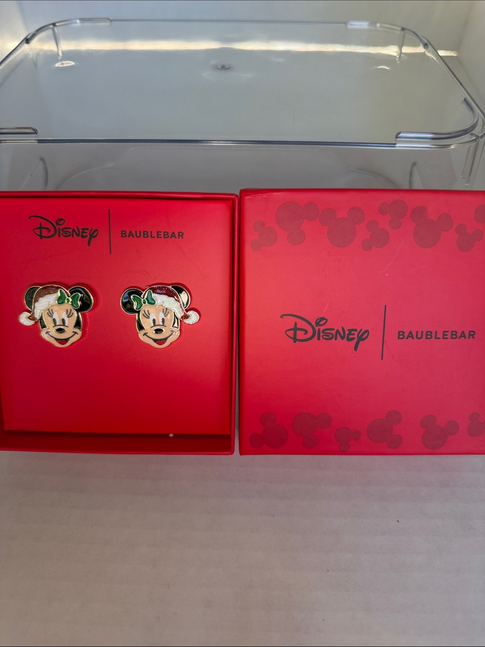 Disney BaubleBar Minnie Mouse Holiday Stud Earrings - Red, Green, White NIB - Picture 2 of 2